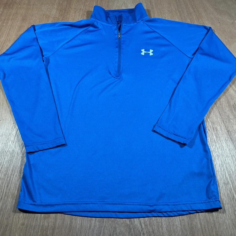 Under Armour HeatGear 1/4 Zip Pullover Blue Long Sleeve Loose Men's Small